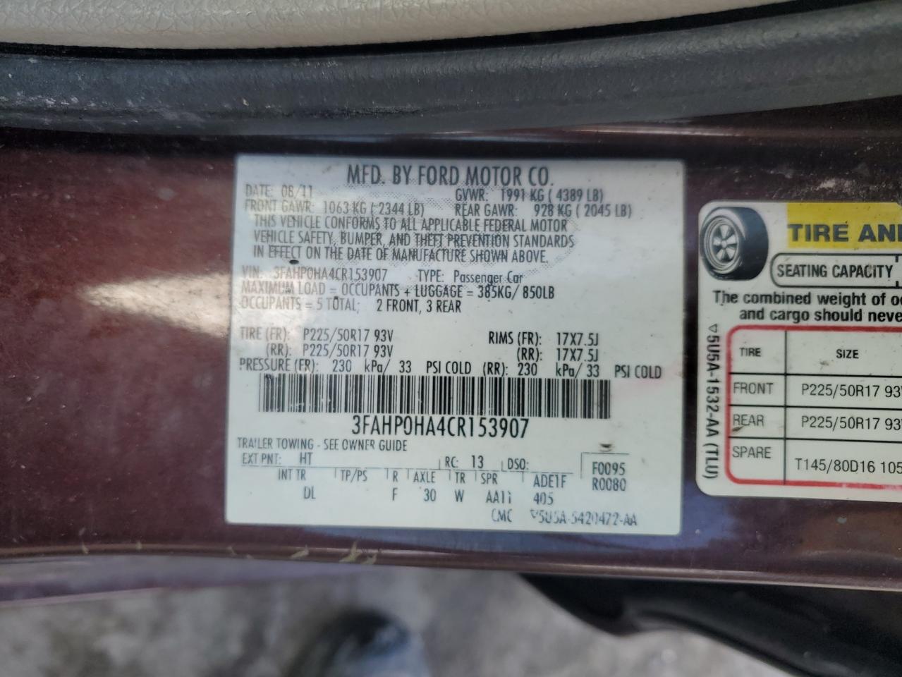 FORD FUSION 2012 — 13
