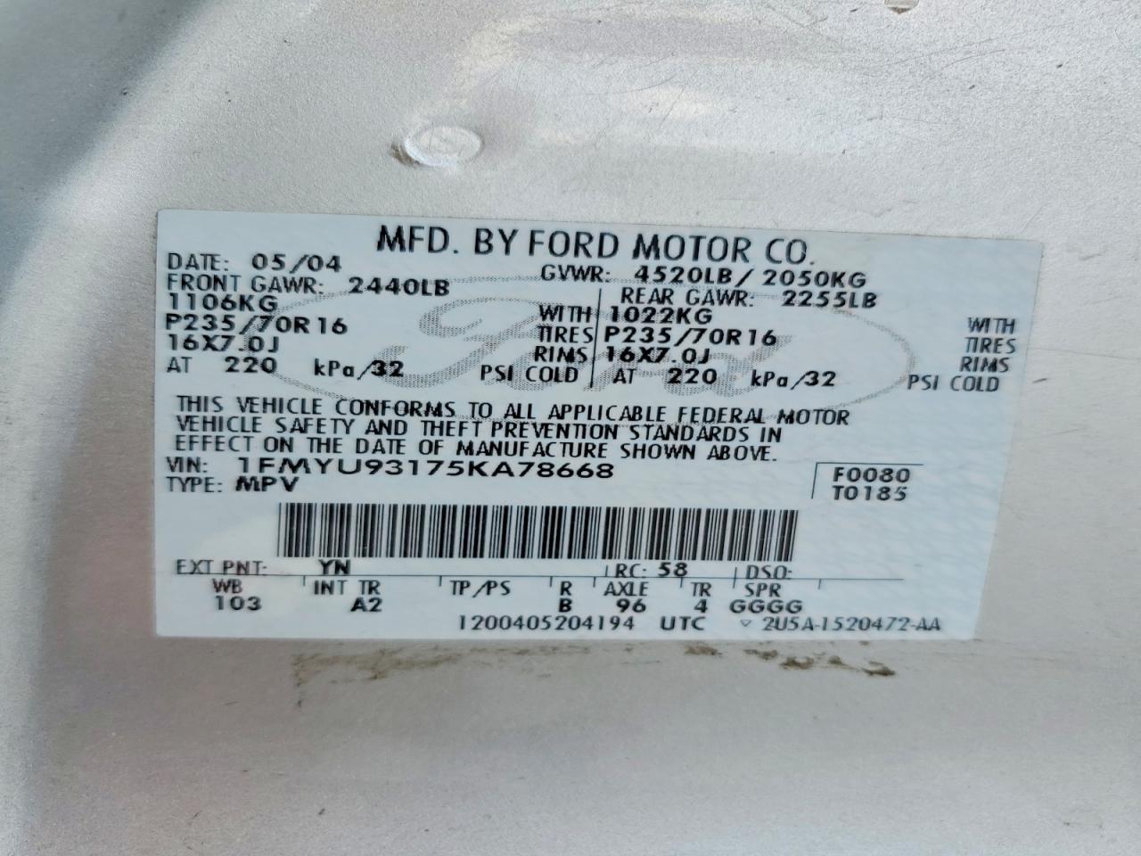 FORD ESCAPE 2005 — 14