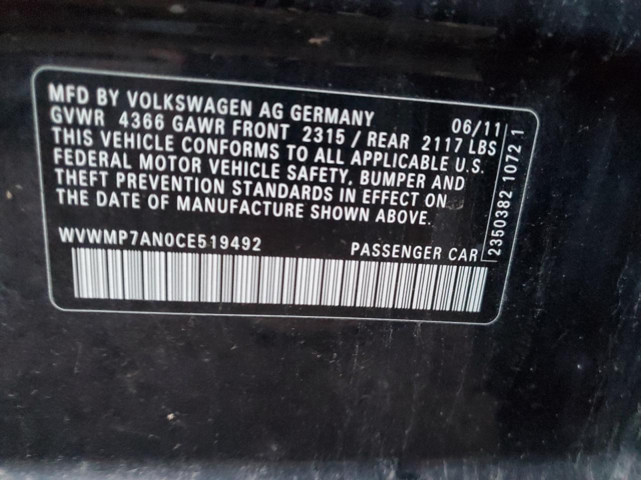 VOLKSWAGEN CC 2012 — 13