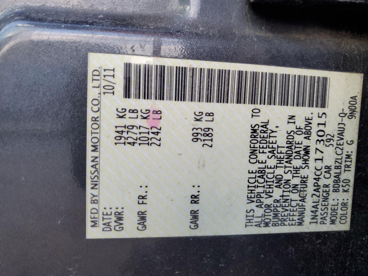 NISSAN ALTIMA 2012 — 13