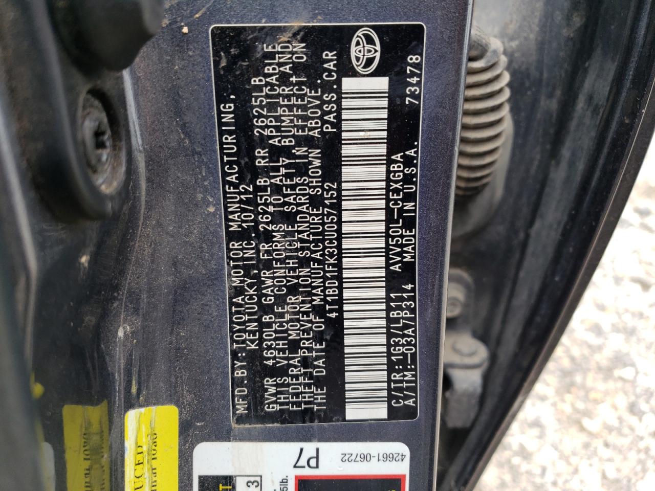 TOYOTA CAMRY 2012 — 13