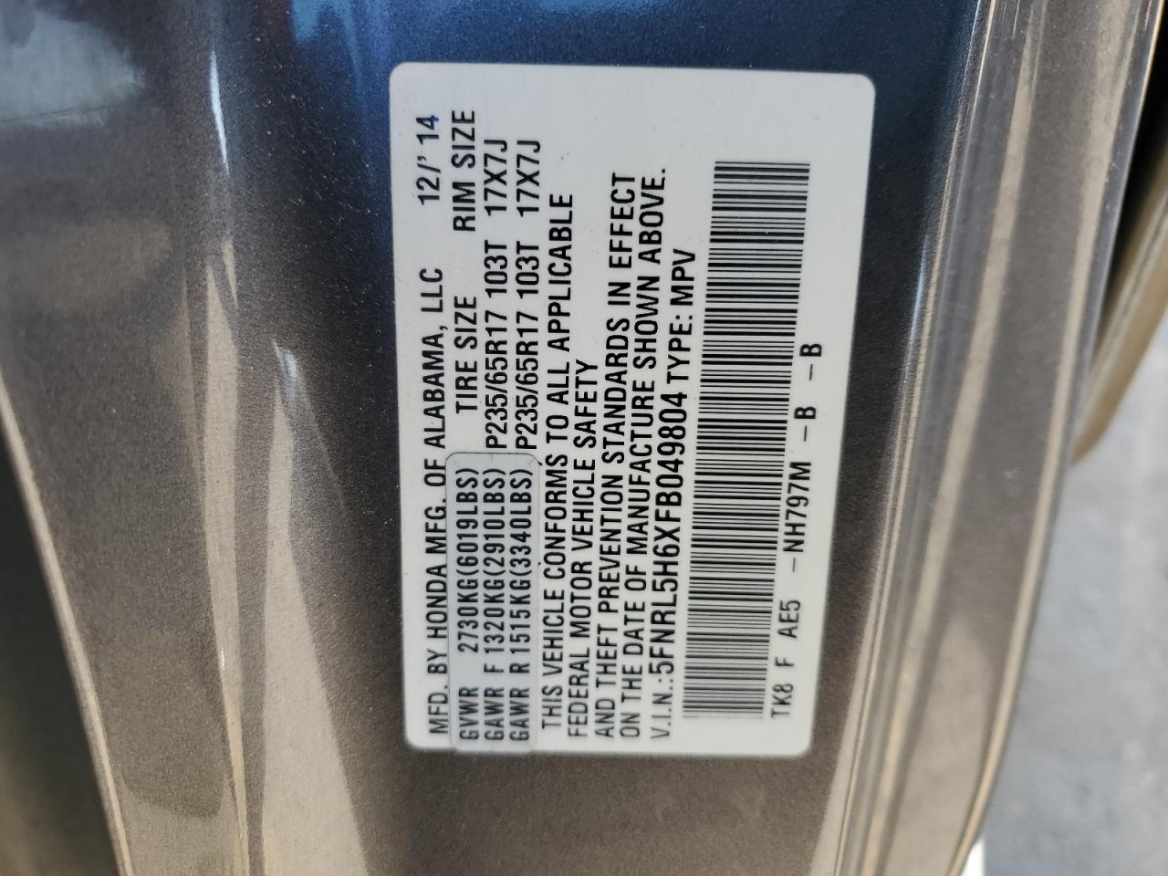 HONDA ODYSSEY 2015 — 15