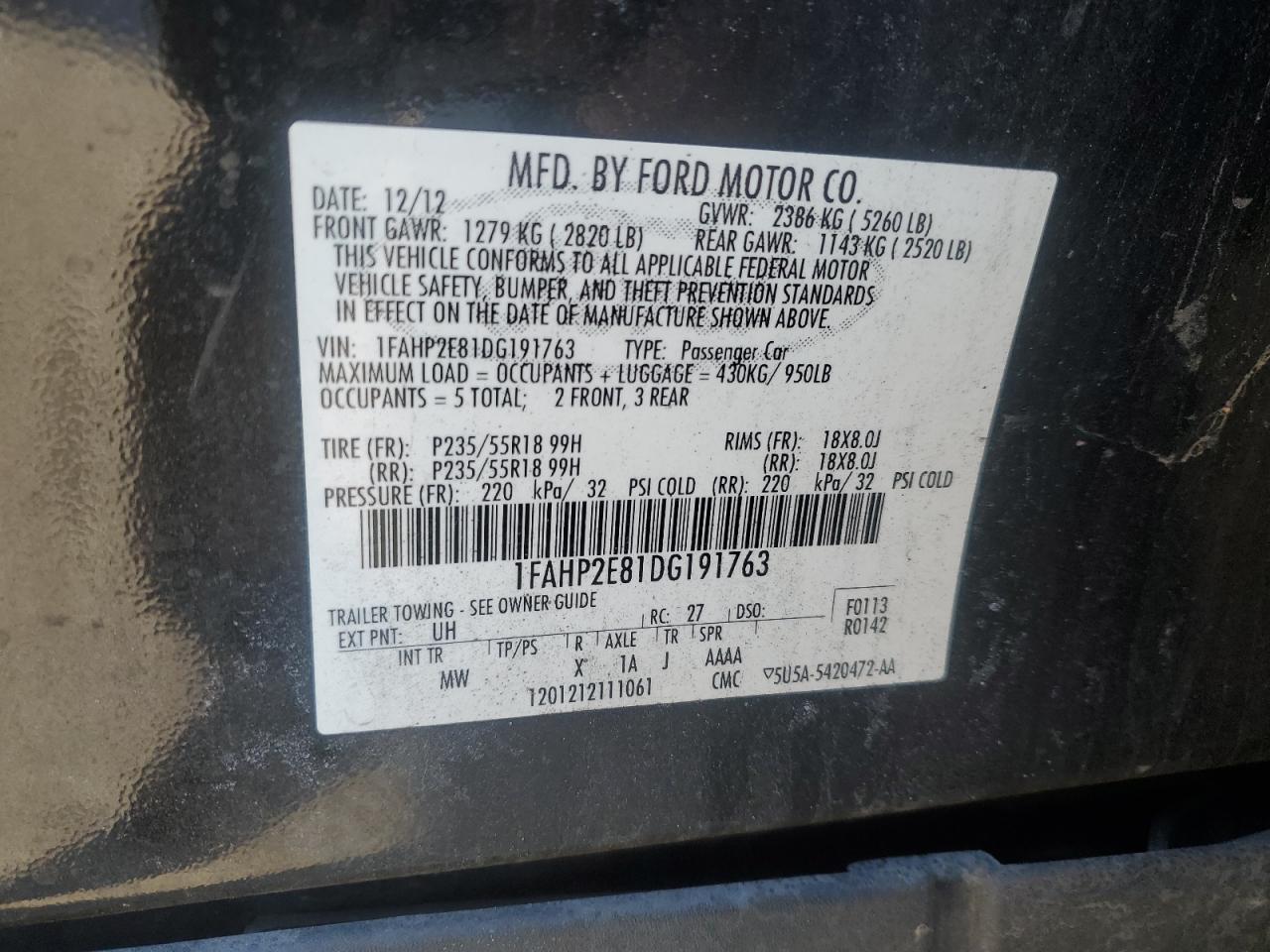 FORD TAURUS SEL 2013 — 13