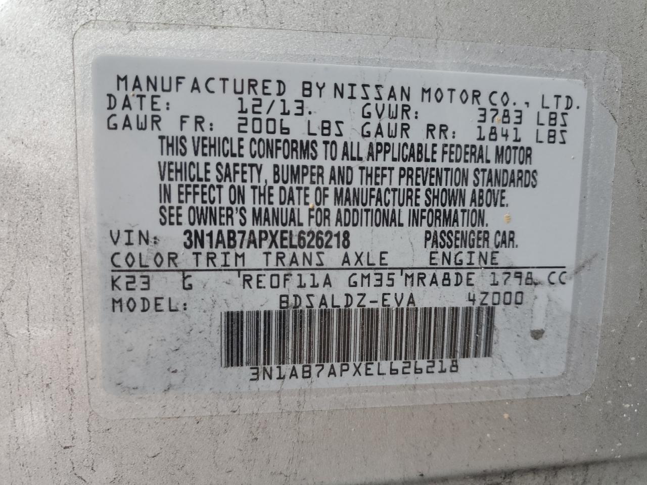NISSAN SENTRA 2014 — 13