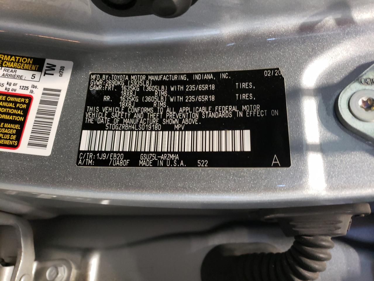 TOYOTA HIGHLANDER 2020 — 14