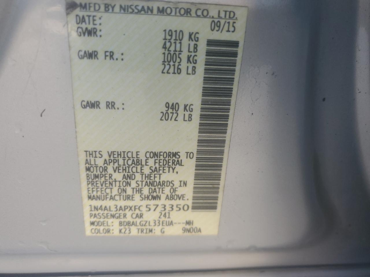 NISSAN ALTIMA 2015 — 14