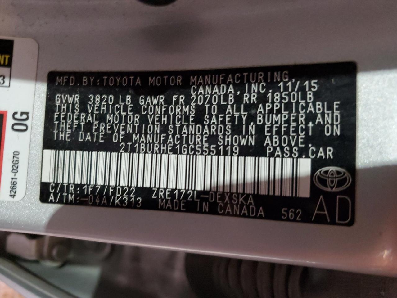 TOYOTA COROLLA 2016 — 14
