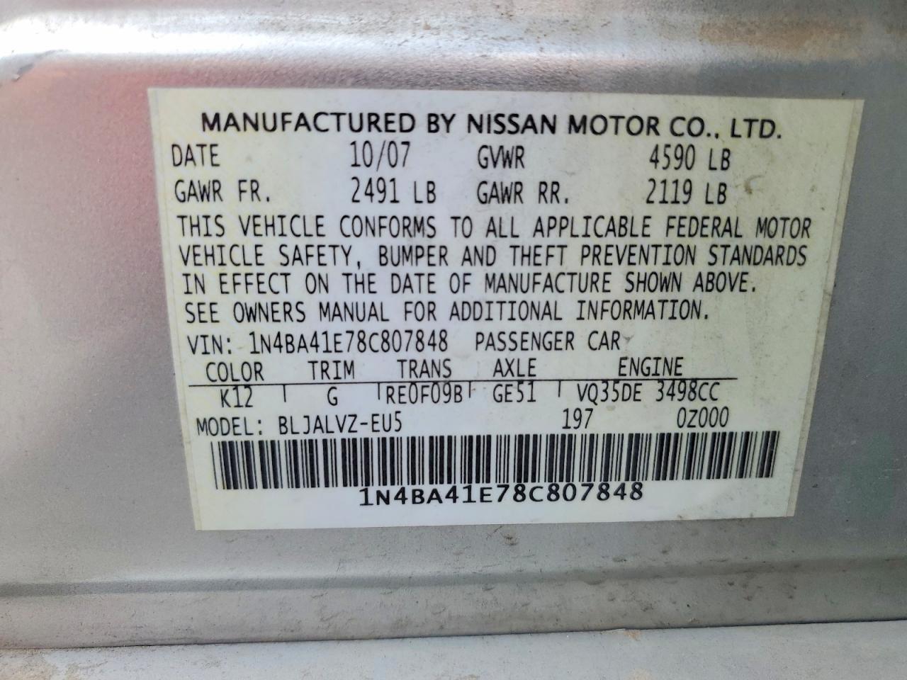 NISSAN MAXIMA 2008 — 14