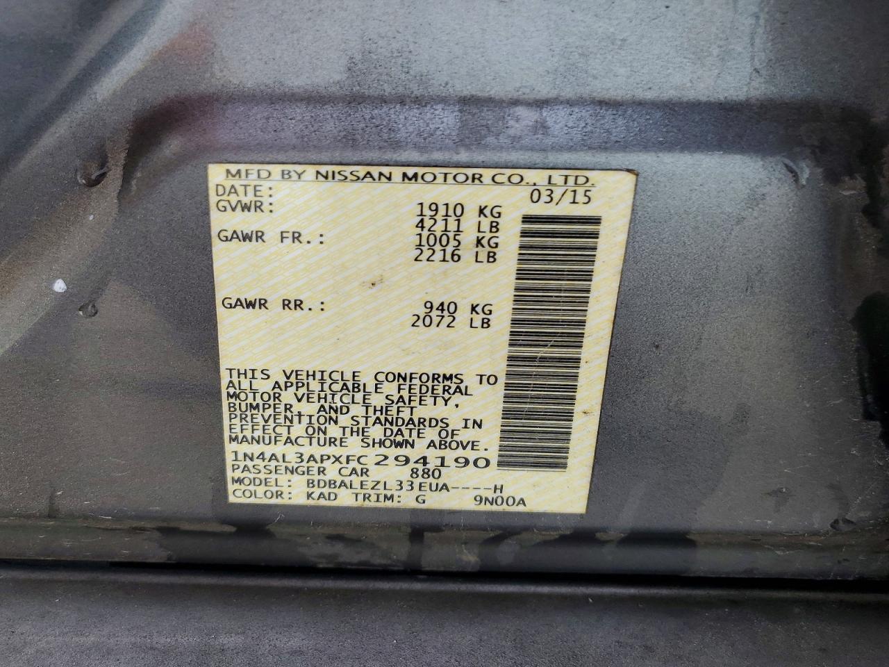 NISSAN ALTIMA 2015 — 13
