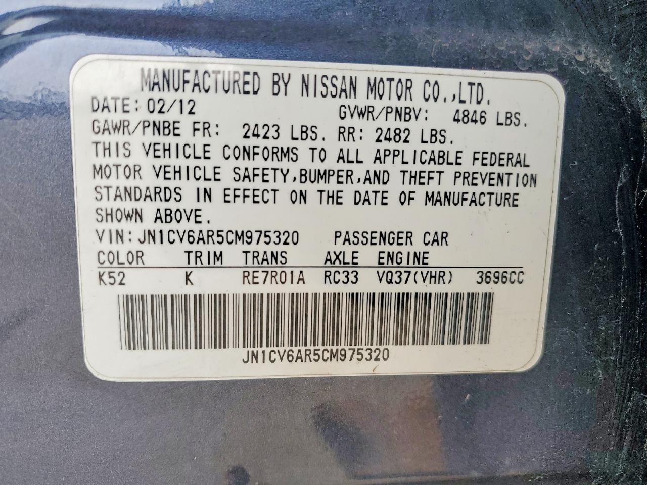 INFINITI G37 2012 — 13