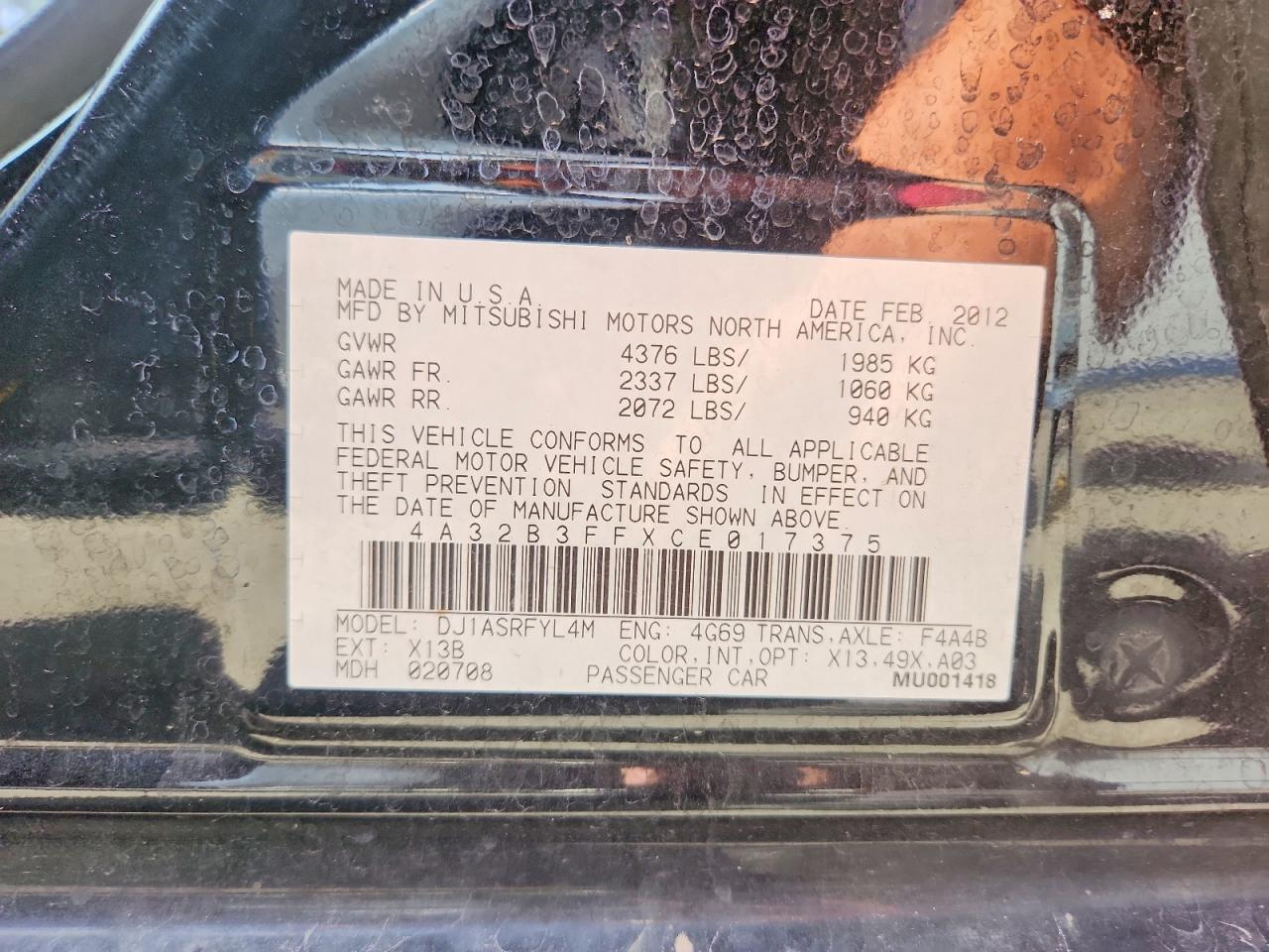 MITSUBISHI GALANT 2012 — 13