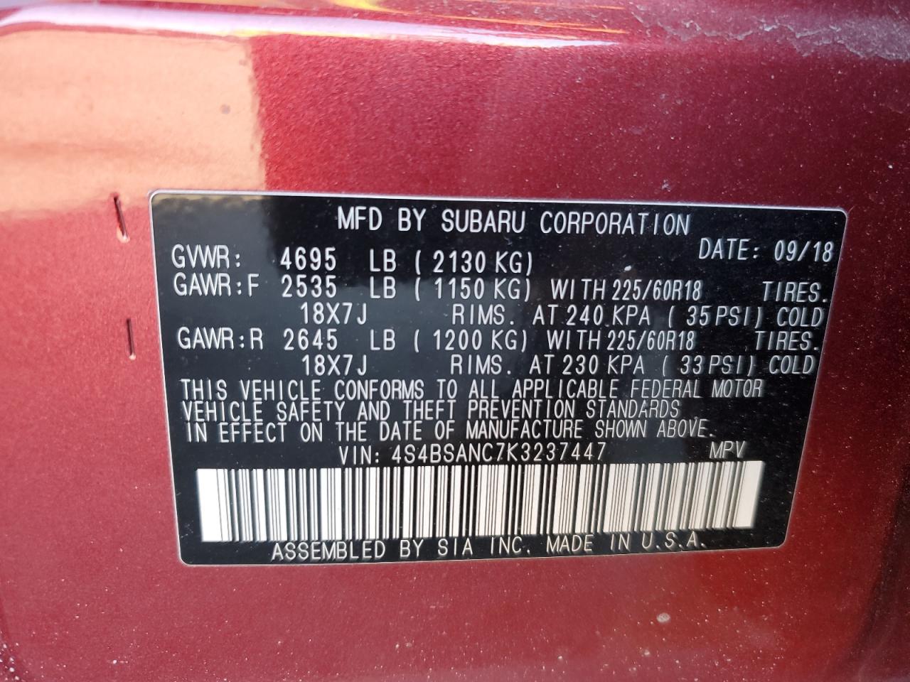 SUBARU OUTBACK 2. 2019 — 14