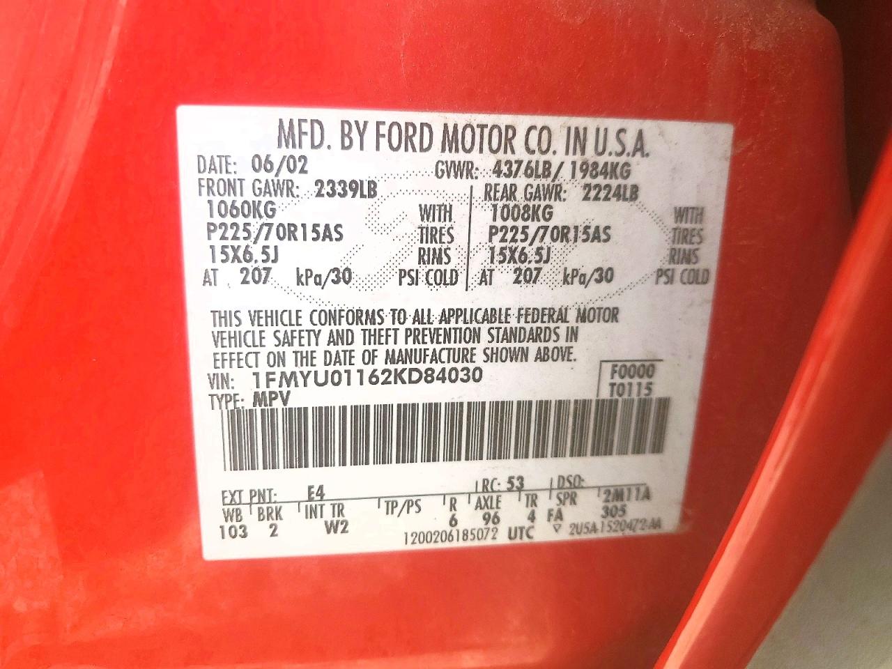 FORD ESCAPE 2002 — 14