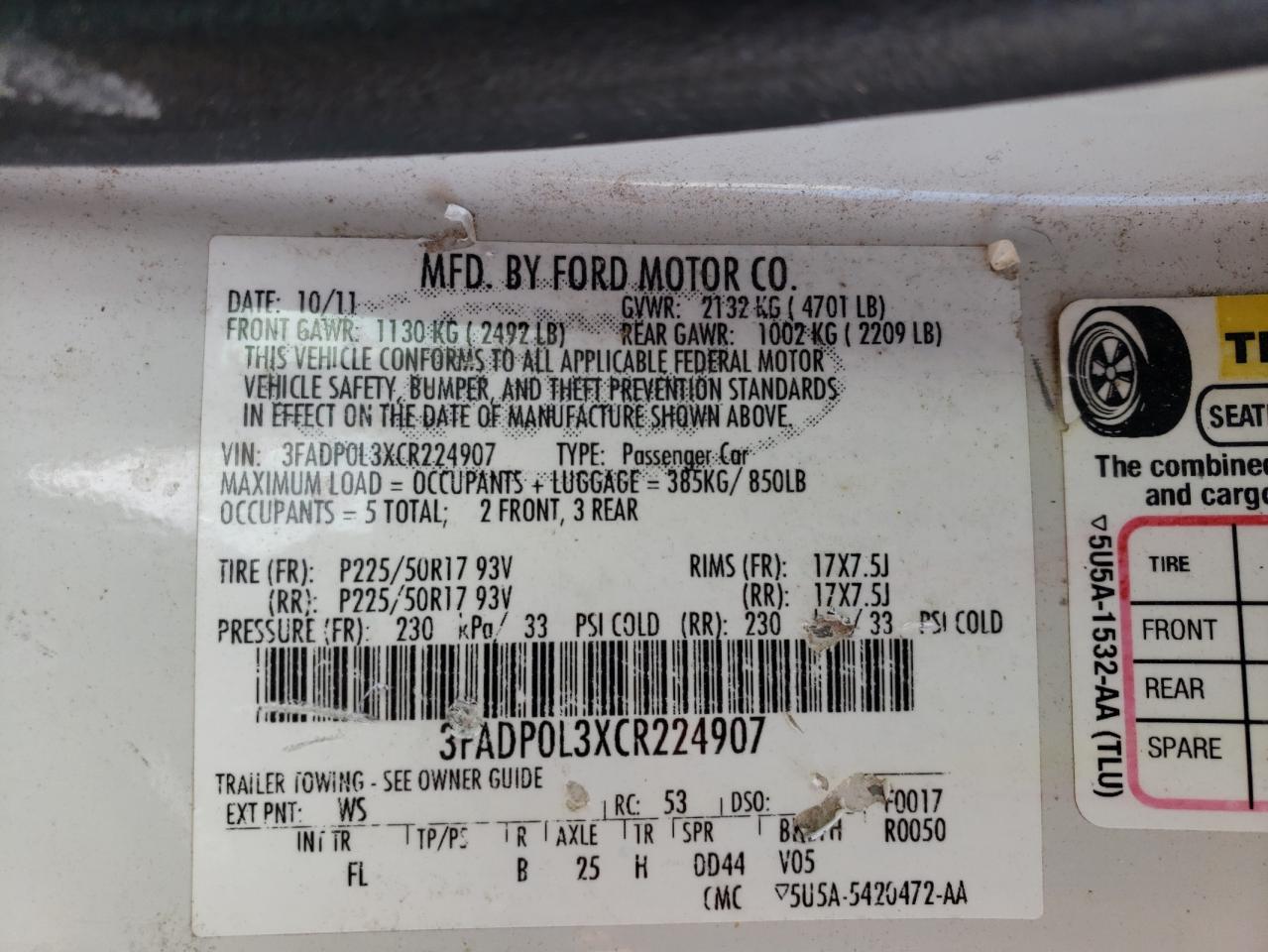 FORD FUSION 2012 — 13