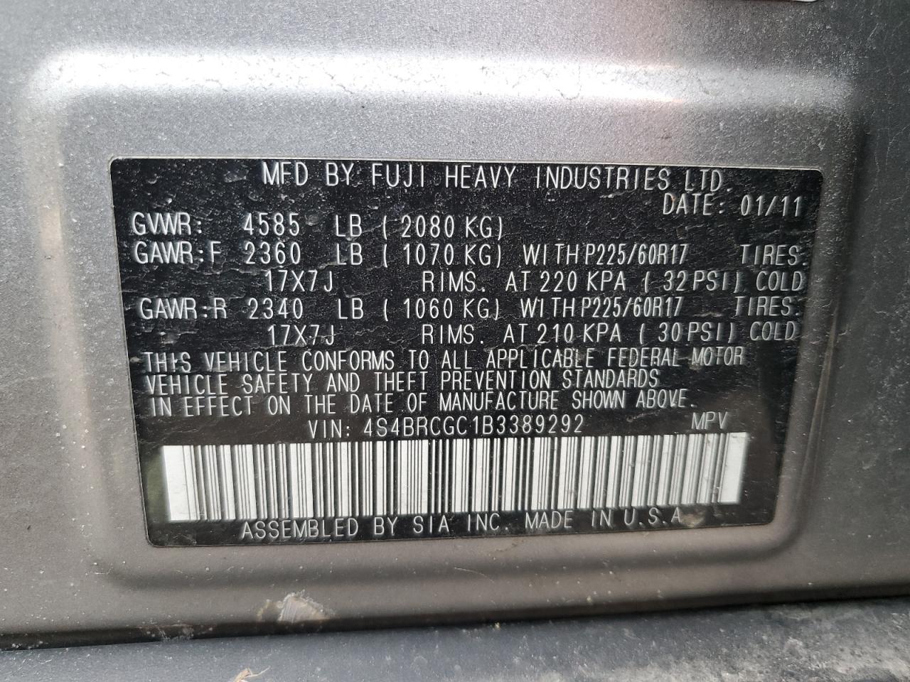 SUBARU OUTBACK 2011 — 14
