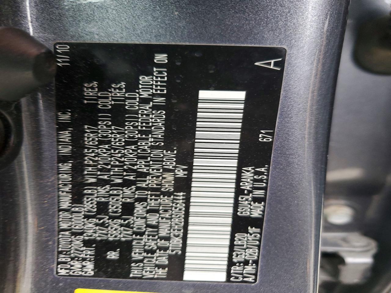 TOYOTA HIGHLANDER 2011 — 15