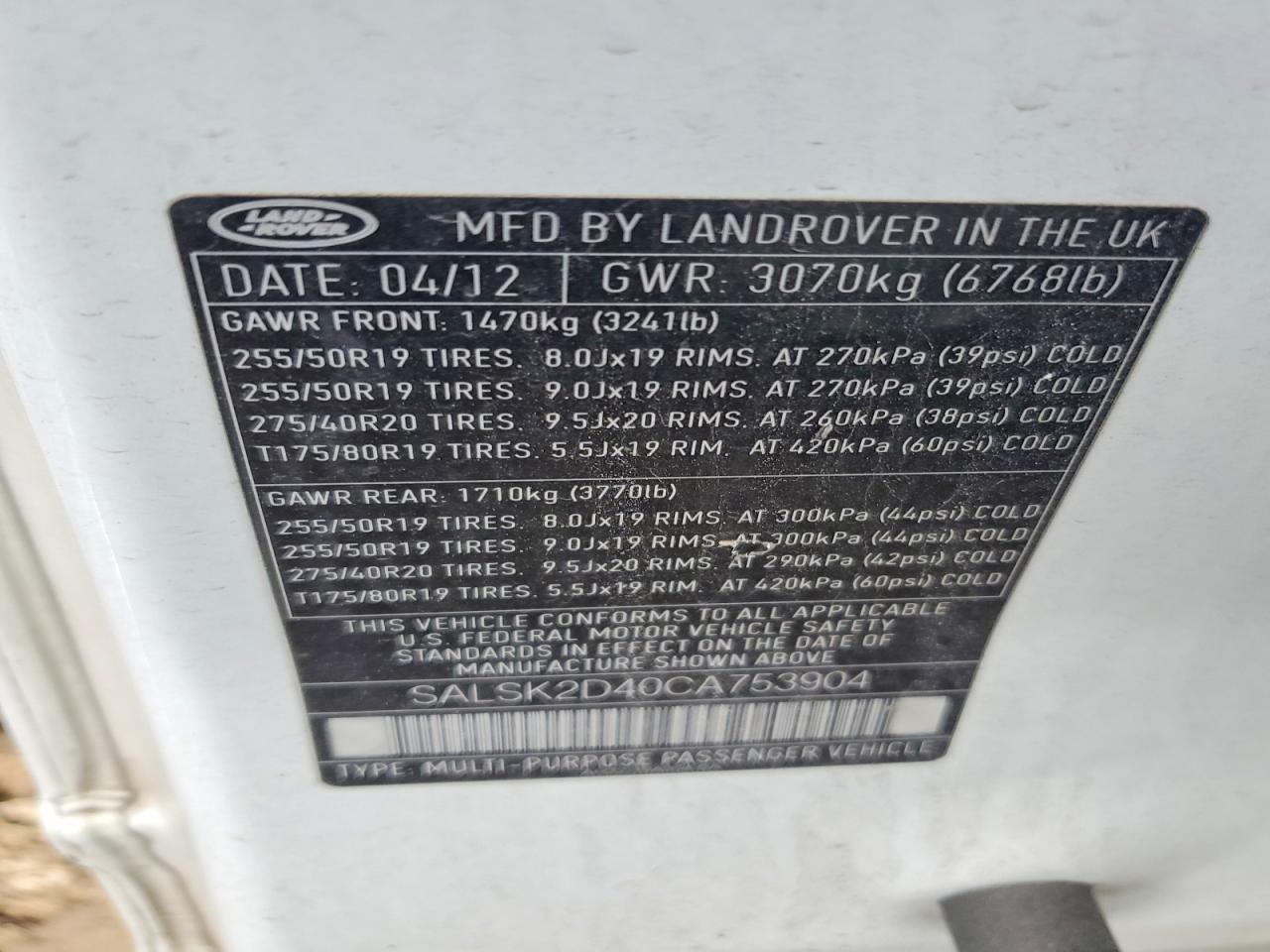 LAND ROVER RANGE ROVER SPORT 2012 — 13