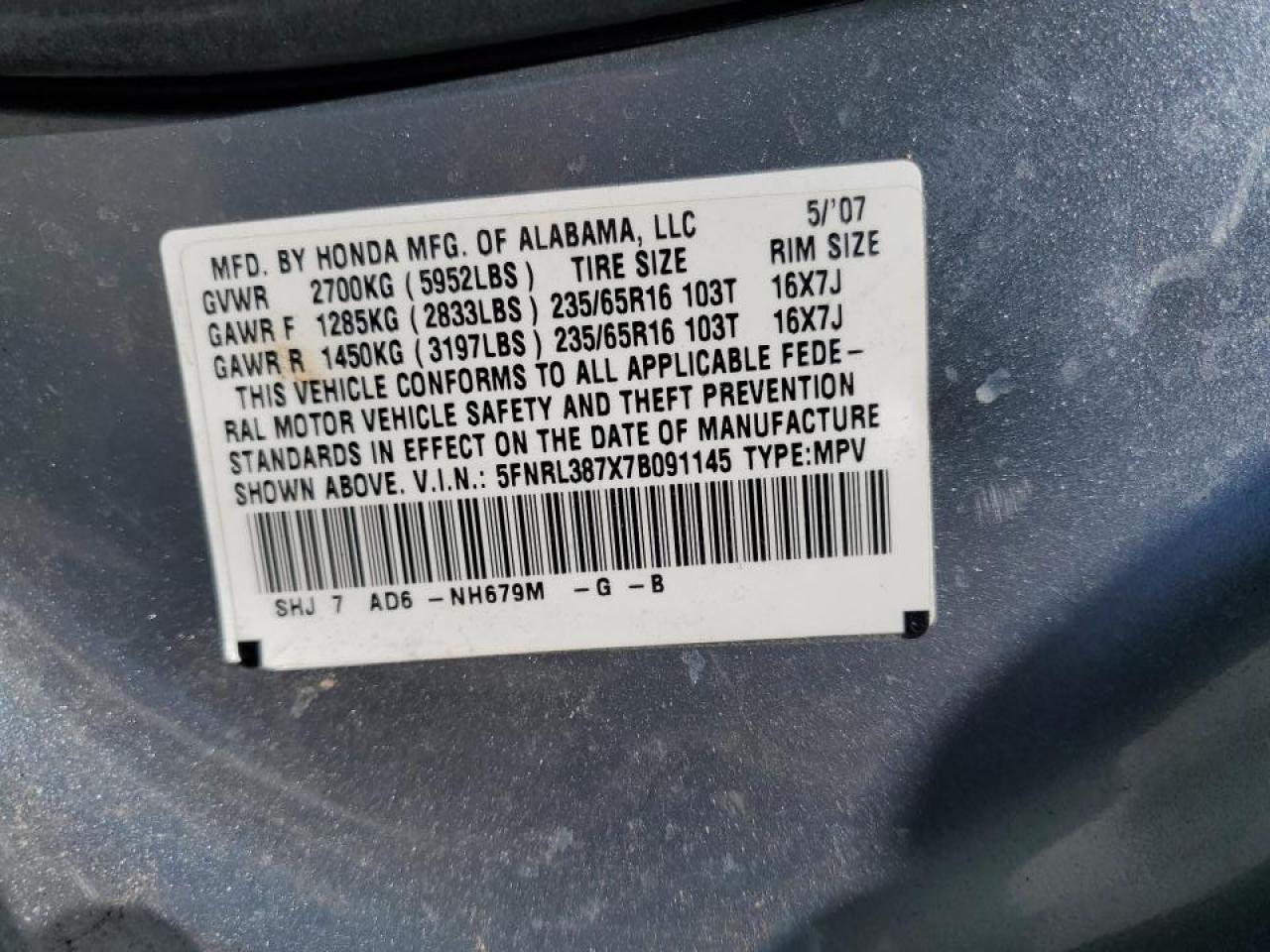 HONDA ODYSSEY 2007 — 15