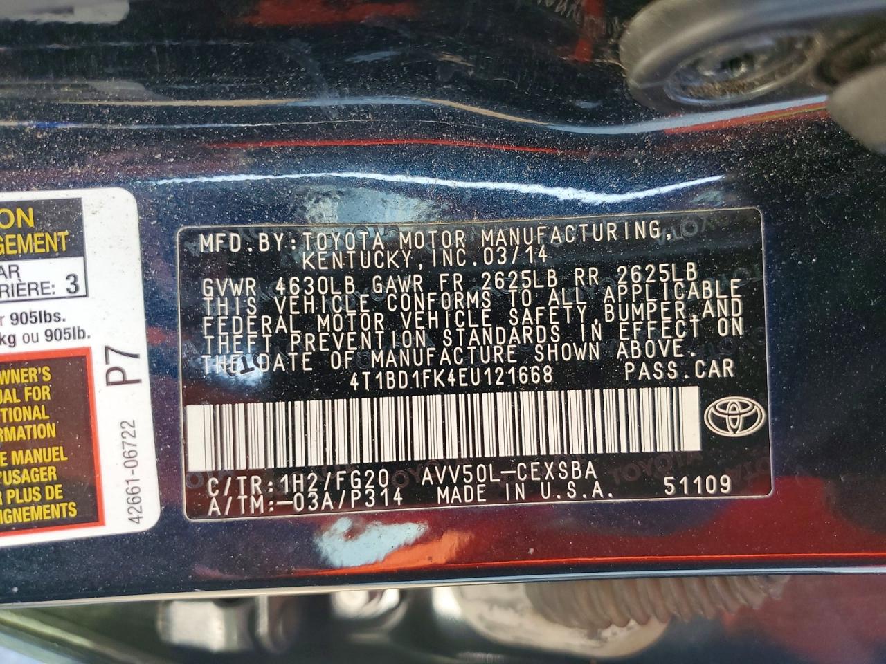 TOYOTA CAMRY HYBRID 2014 — 13