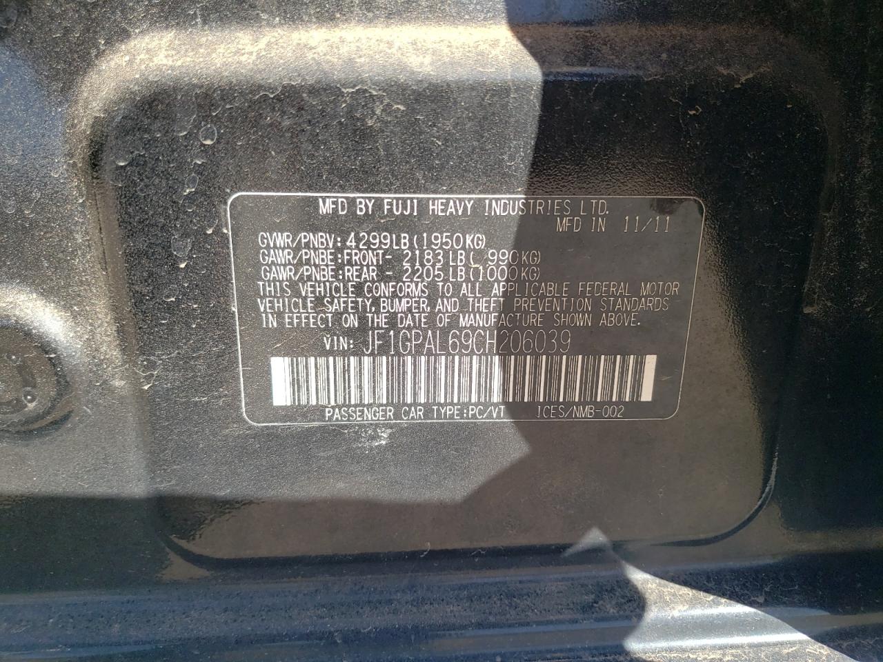 SUBARU IMPREZA 2012 — 13