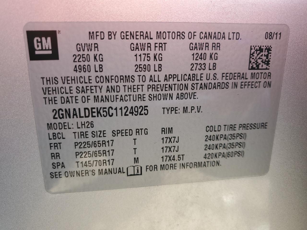 CHEVROLET EQUINOX 2012 — 15