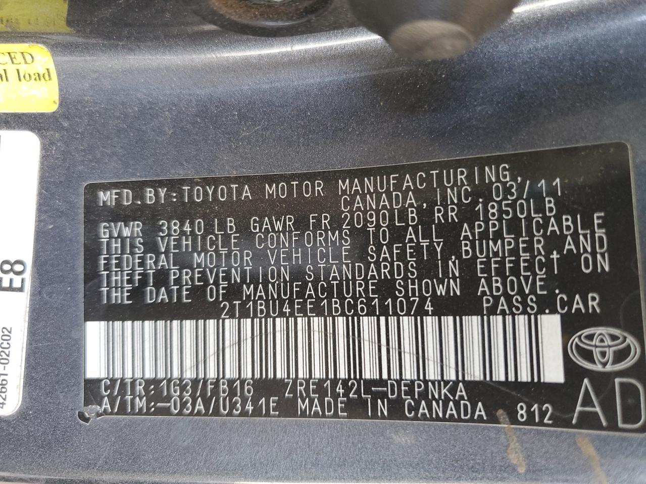 TOYOTA COROLLA 2011 — 13