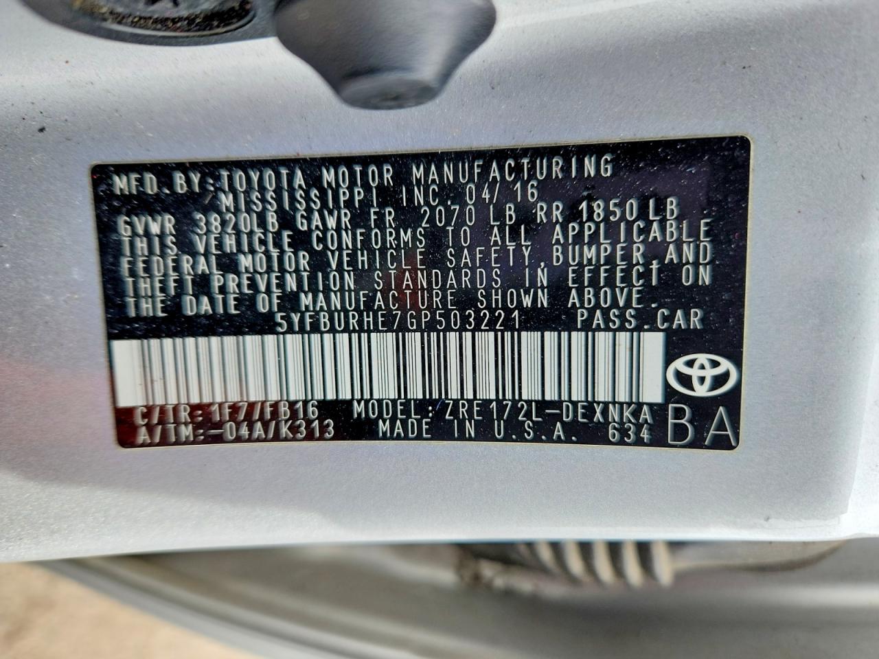 TOYOTA CORROLA 2016 — 13