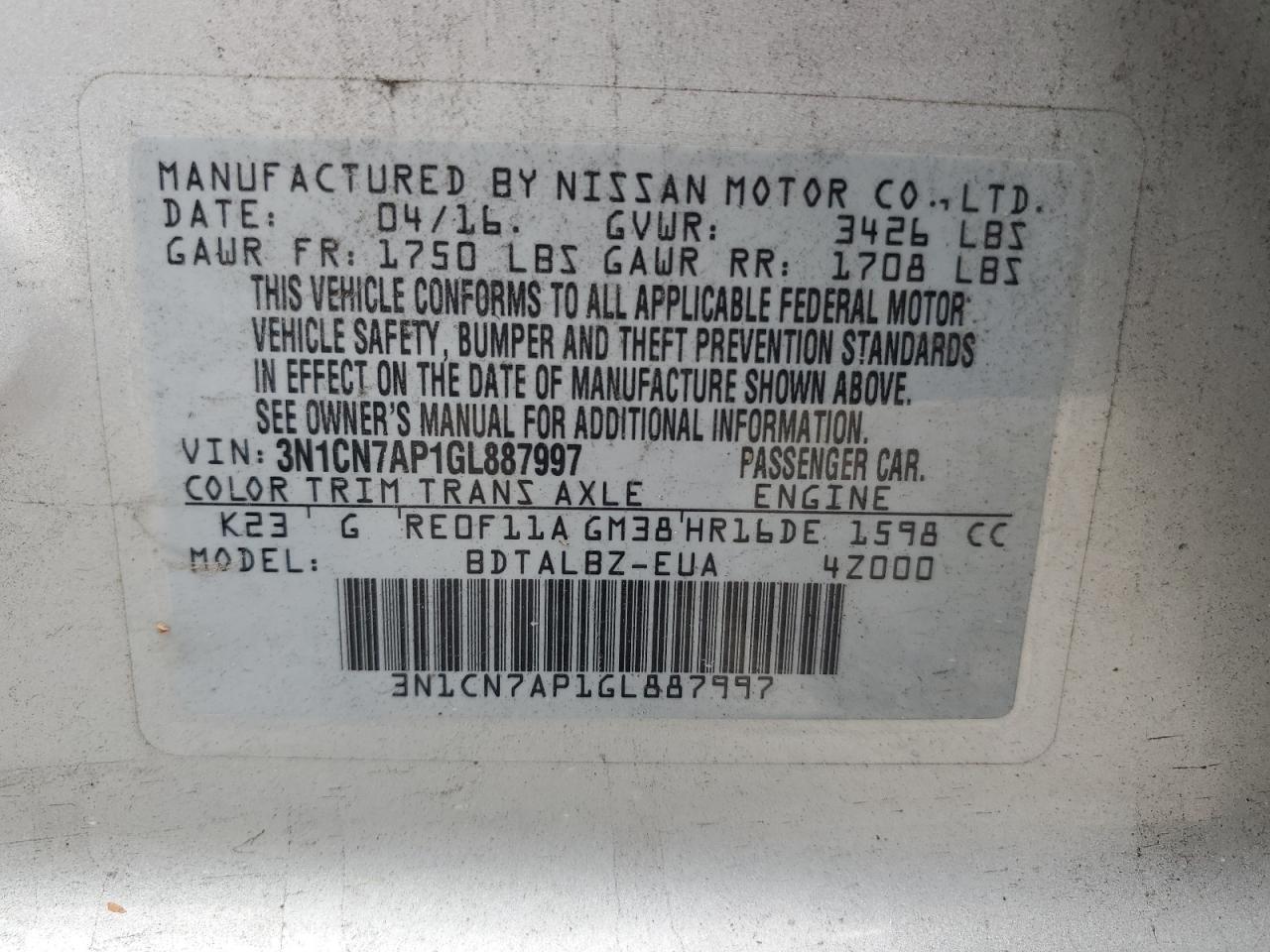 NISSAN VERSA 2016 — 13