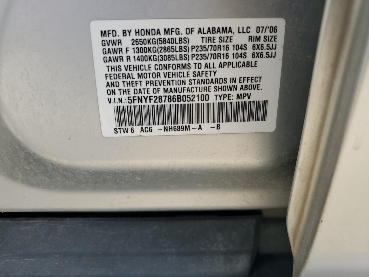 HONDA PILOT EX 2006 — 13