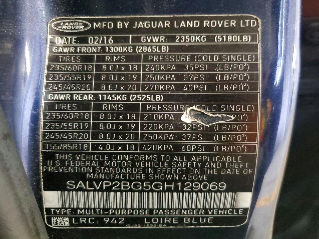 LAND ROVER RANGE ROVER EVOQUE 2016 — 14