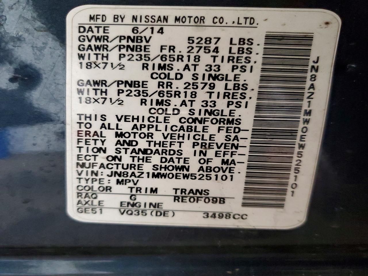 NISSAN MURANO 2014 — 14