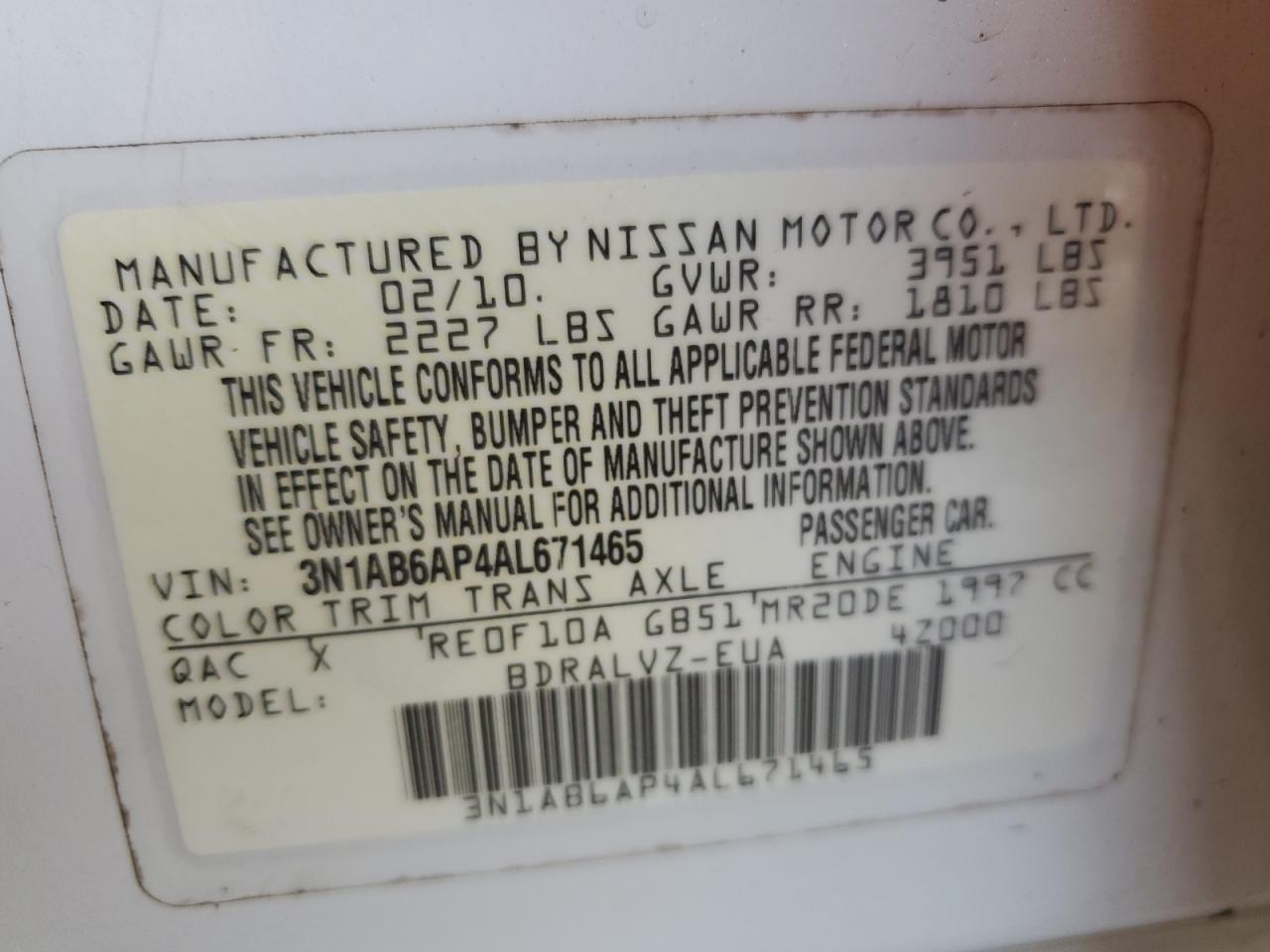 NISSAN SENTRA 2010 — 14