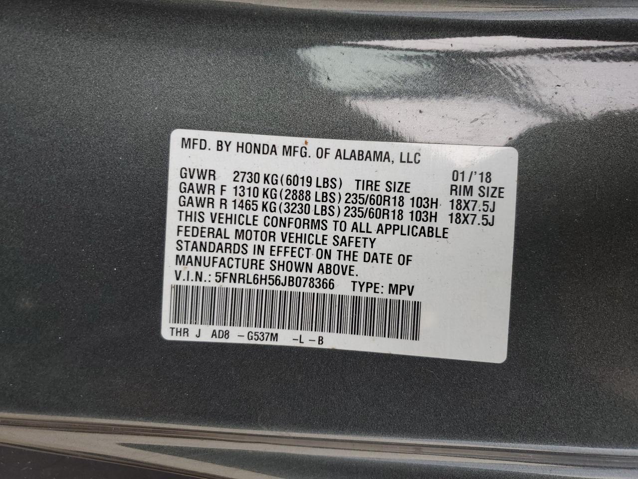 HONDA ODYSSEY 2018 — 15