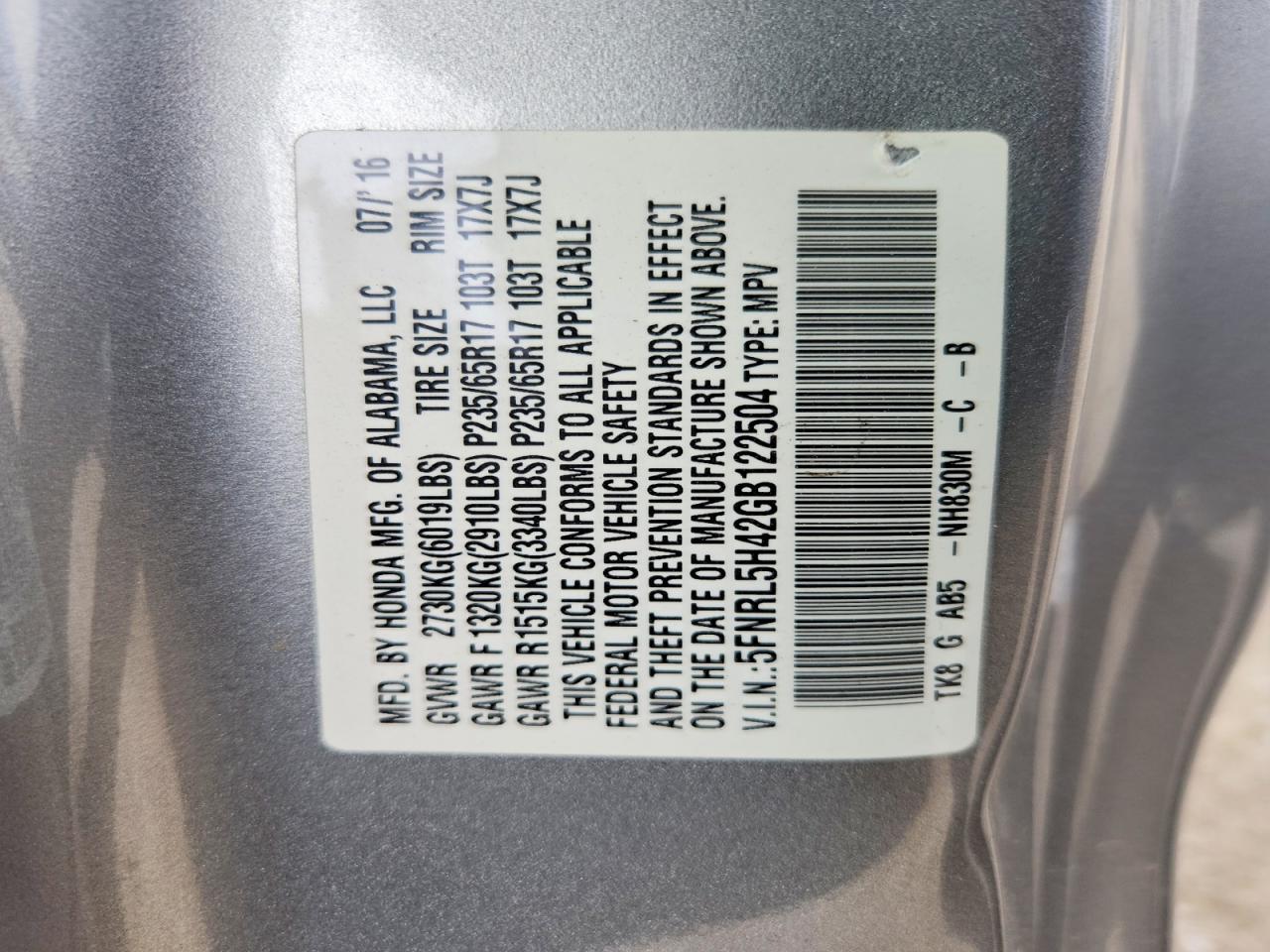 HONDA ODYSSEY 2016 — 15
