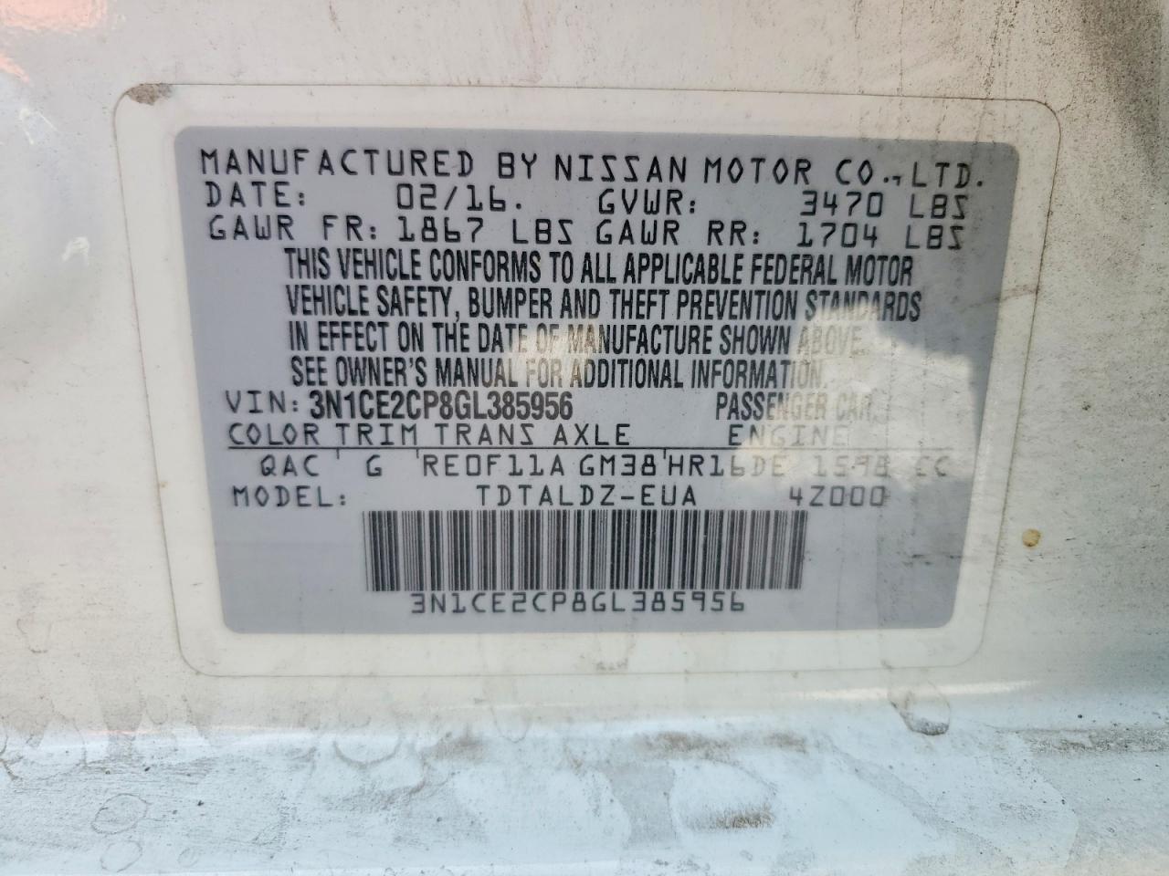 NISSAN VERSA NOTE 2016 — 13