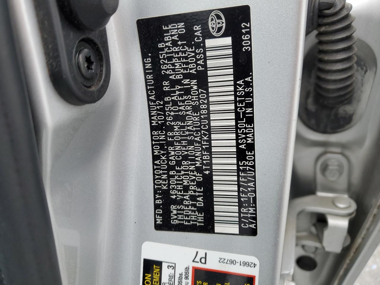 TOYOTA CAMRY 2012 — 14