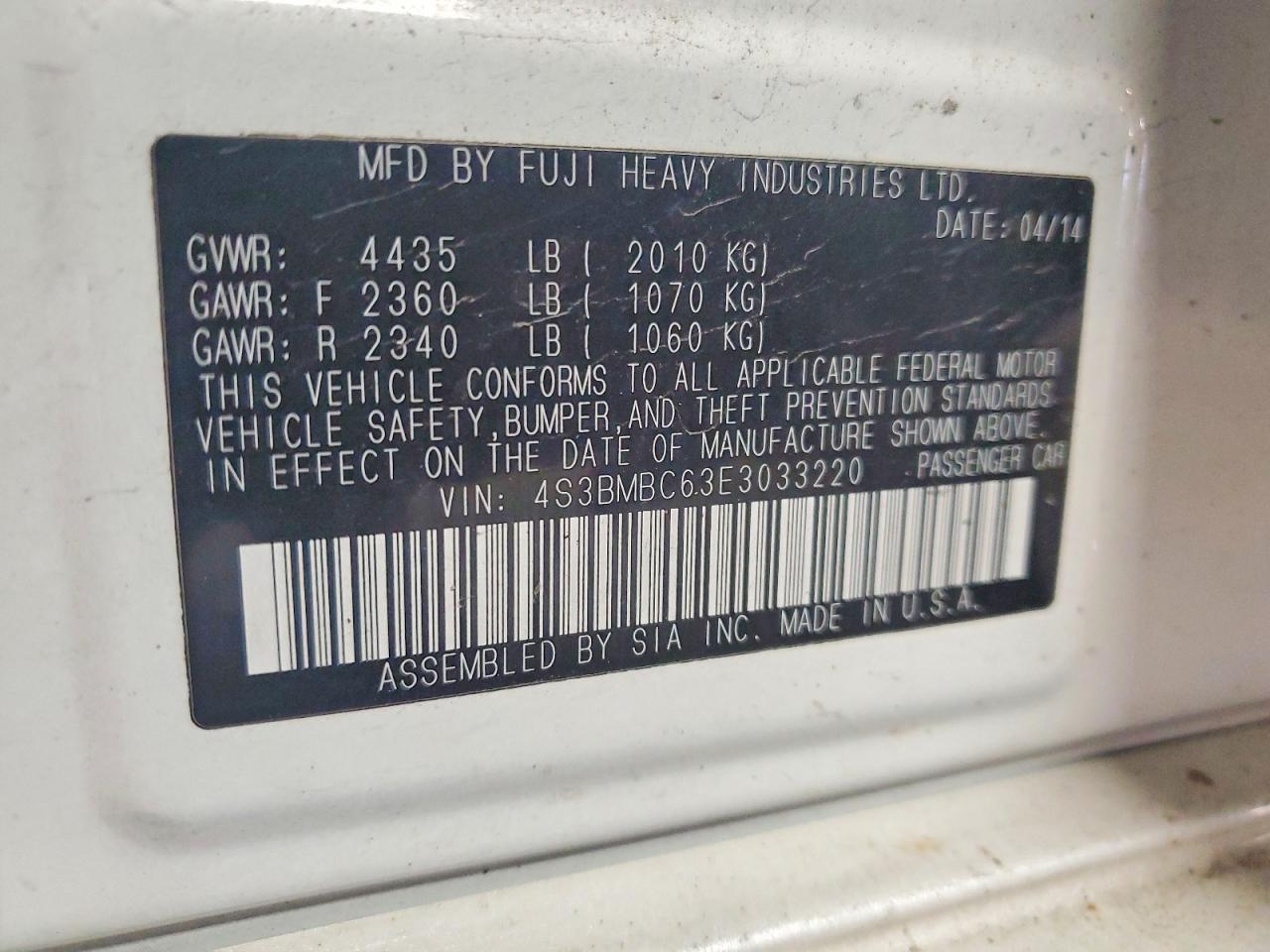 SUBARU LEGACY 2014 — 13