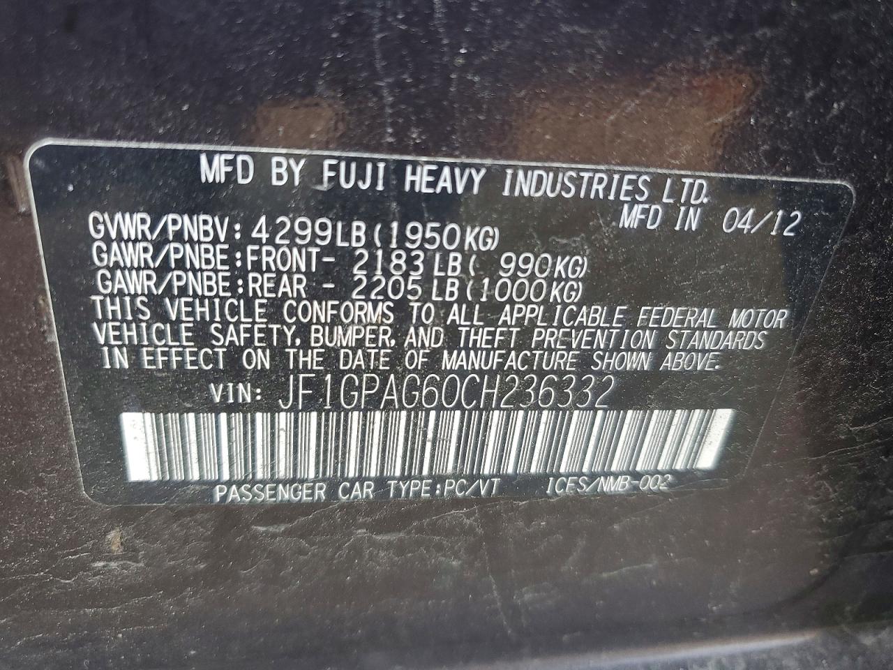 SUBARU IMPREZA 2012 — 14
