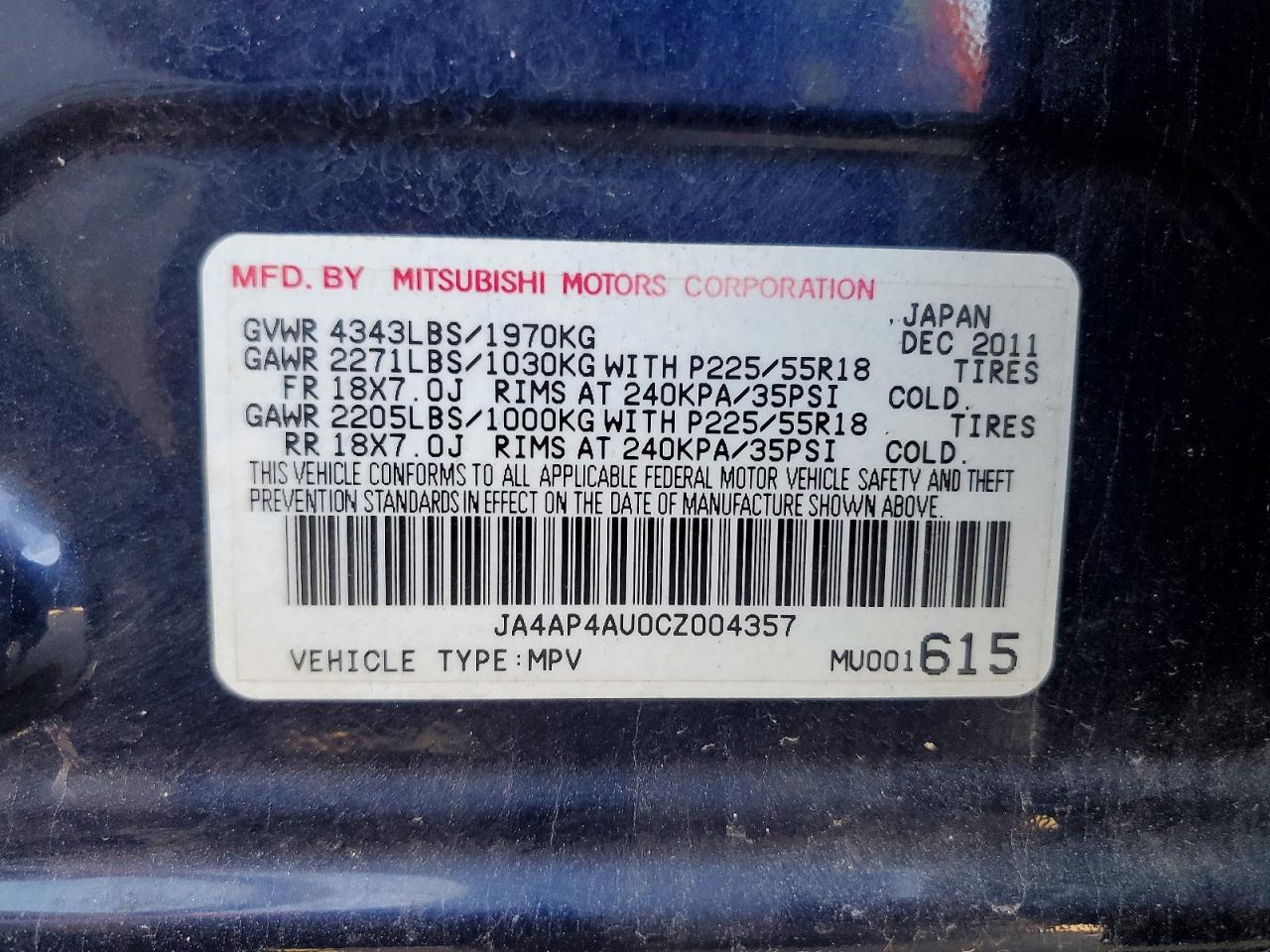 MITSUBISHI OUTLANDER SPORT 2012 — 13