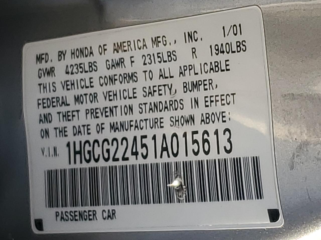 HONDA ACCORD 2001 — 13