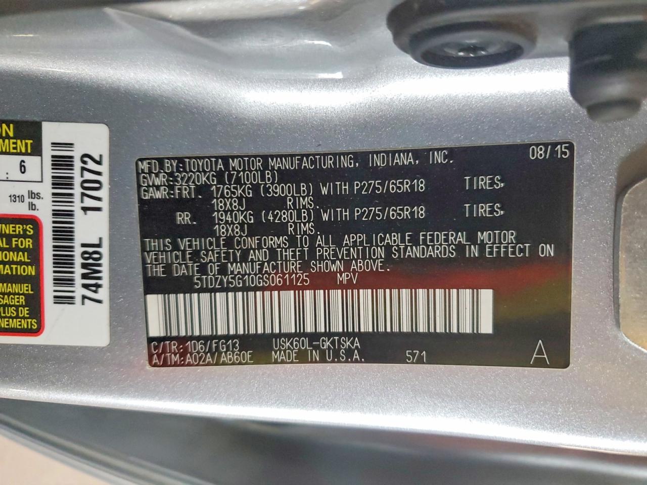 TOYOTA SEQUOIA 2016 — 15