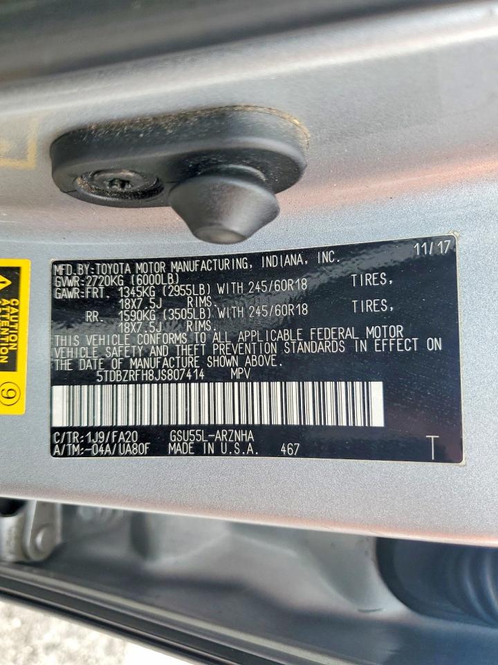 TOYOTA HIGHLANDER 2018 — 13