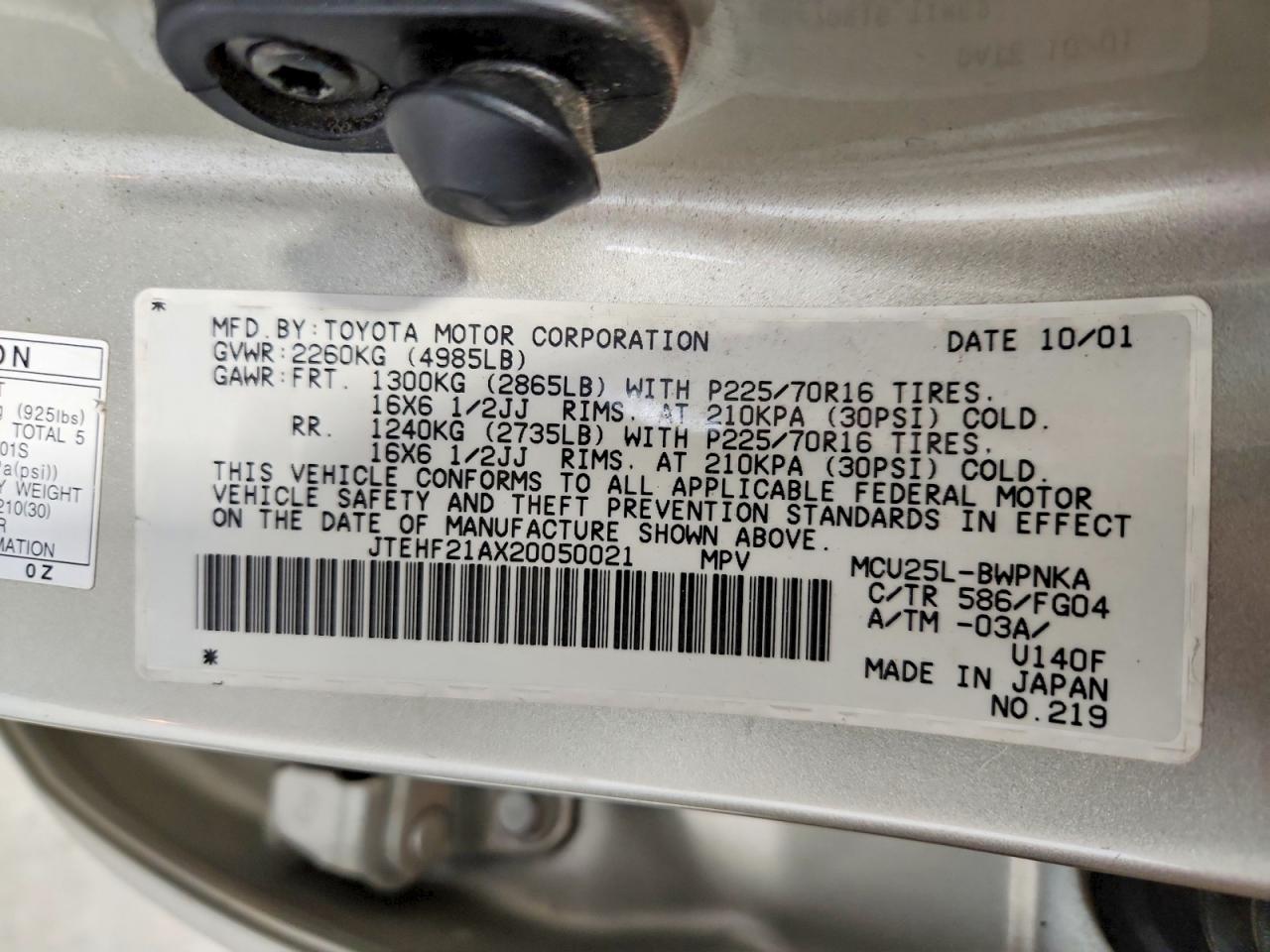 TOYOTA HIGHLANDER 2002 — 15