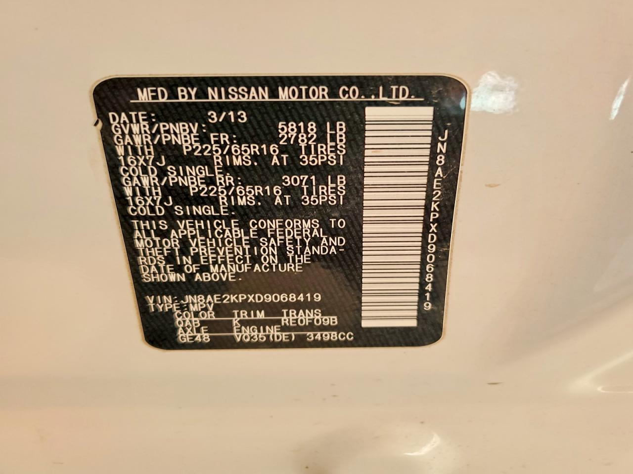 NISSAN QUEST 2013 — 14