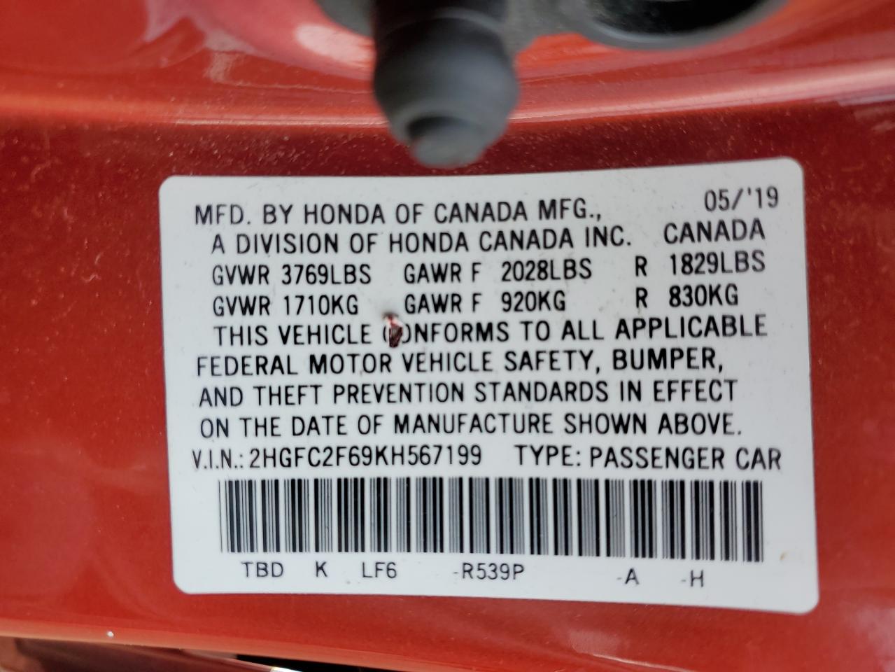 HONDA CIVIC 2019 — 13