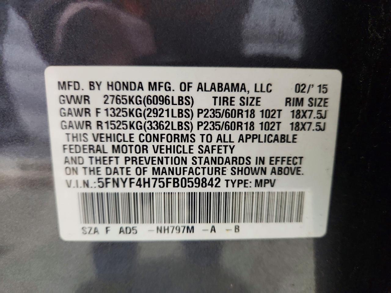 HONDA PILOT 2015 — 15
