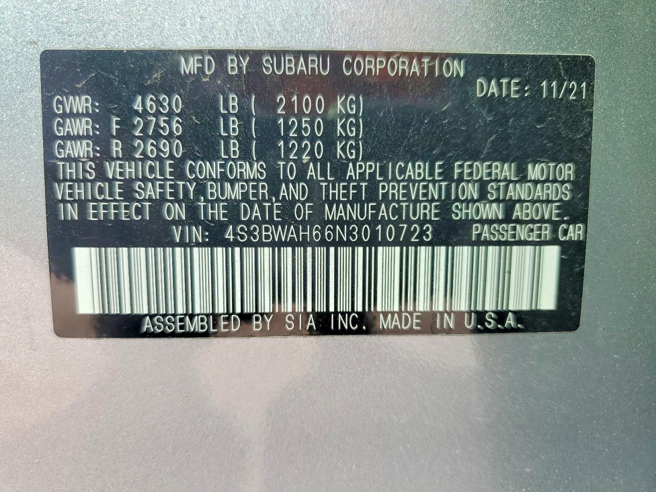 SUBARU LEGACY 2022 — 14