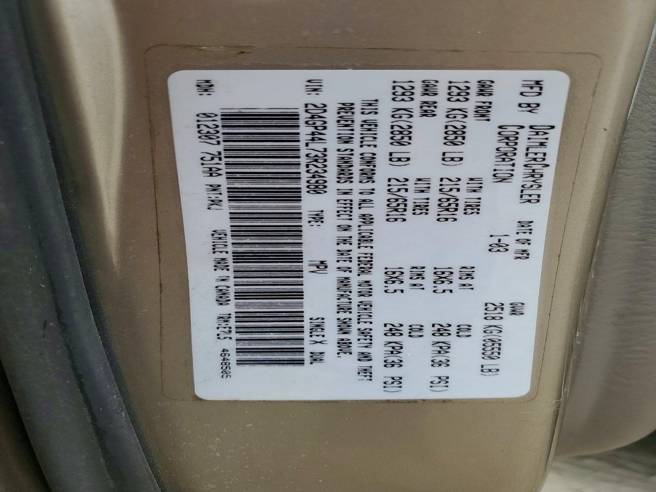 DODGE GRAND CARAVAN 2003 — 14