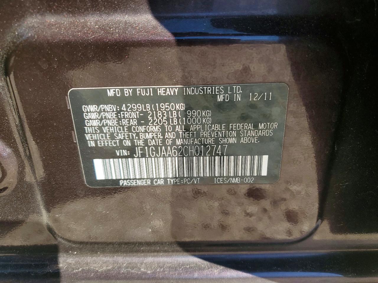 SUBARU IMPREZA 2012 — 13