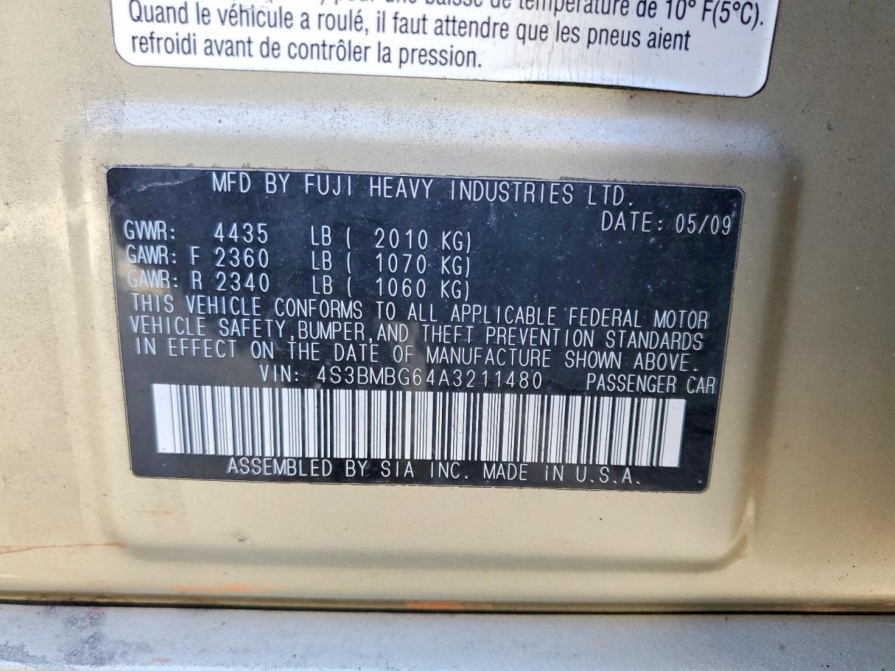 SUBARU LEGACY 2010 — 13
